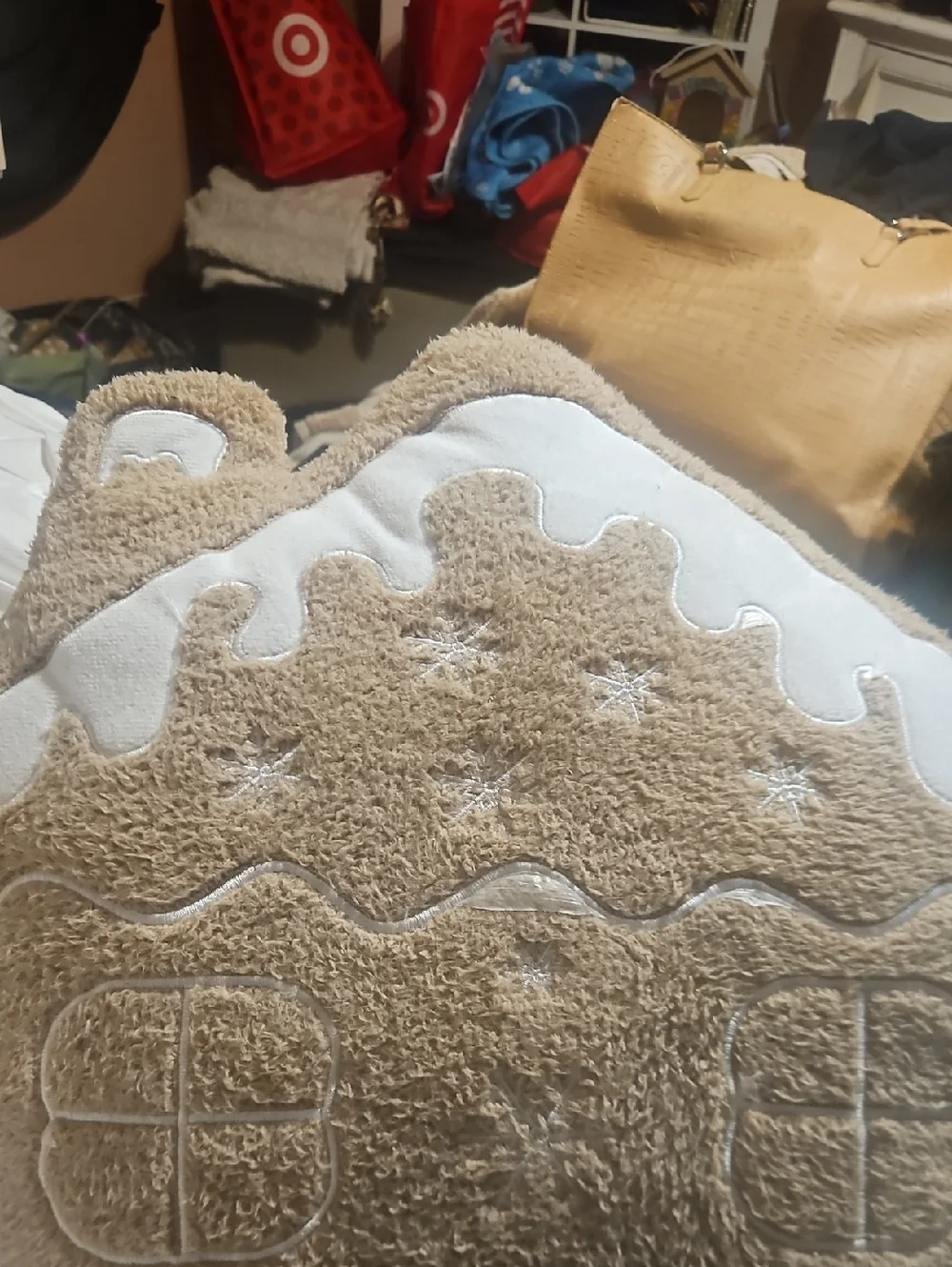 Gingerbread House Plush Throw Pillow - Beige & White Accents